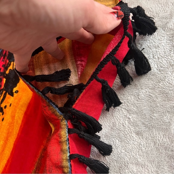 Savanna Jane Bohemian Southwest Stripe Embroidered Tassel Poncho Top M/L - Picture 9 of 12